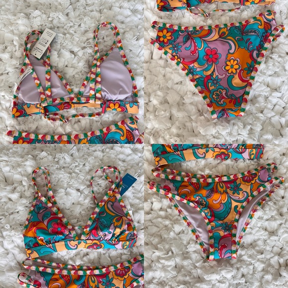 NWT Boho Wavy Striped Strappy V-Neck Top & Cutout Bikini Set SIZE SMALL - Picture 16 of 17